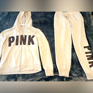 VS PINK brand zip hoodie and relaxed jogger pants size medium leopard logo